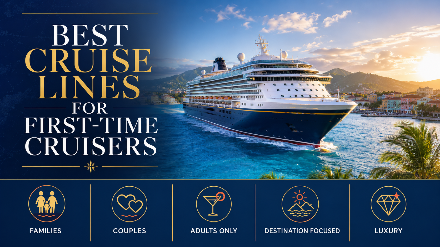 Best cruise lines for first-time cruisers, comparing family-friendly, premium, adults-only, destination-focused, and luxury cruise experiences.