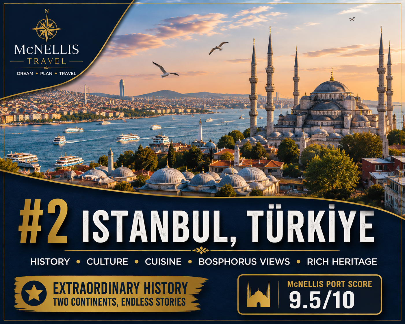 Istanbul Türkiye Mediterranean cruise port with Bosphorus waterfront, historic mosques and city skyline