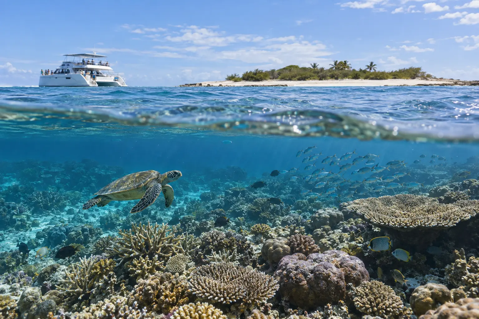 Colorful coral and tropical fish on Australia's Great Barrier Reef