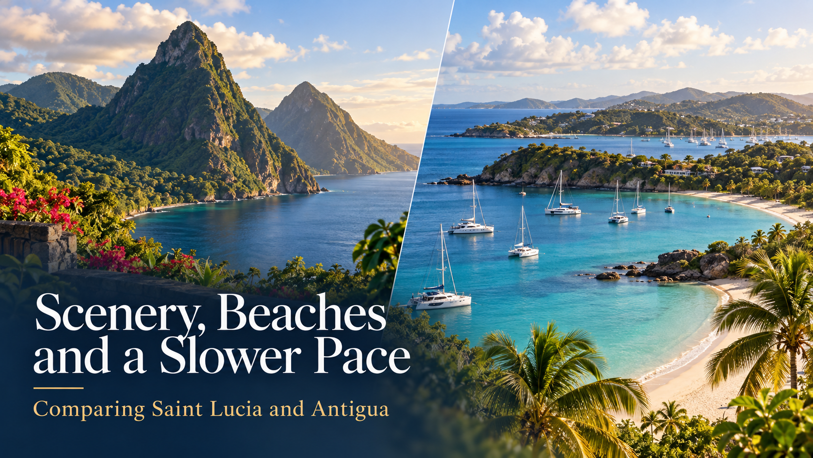 Saint Lucia mountain scenery and Antigua sailing waters in a Caribbean destination comparison