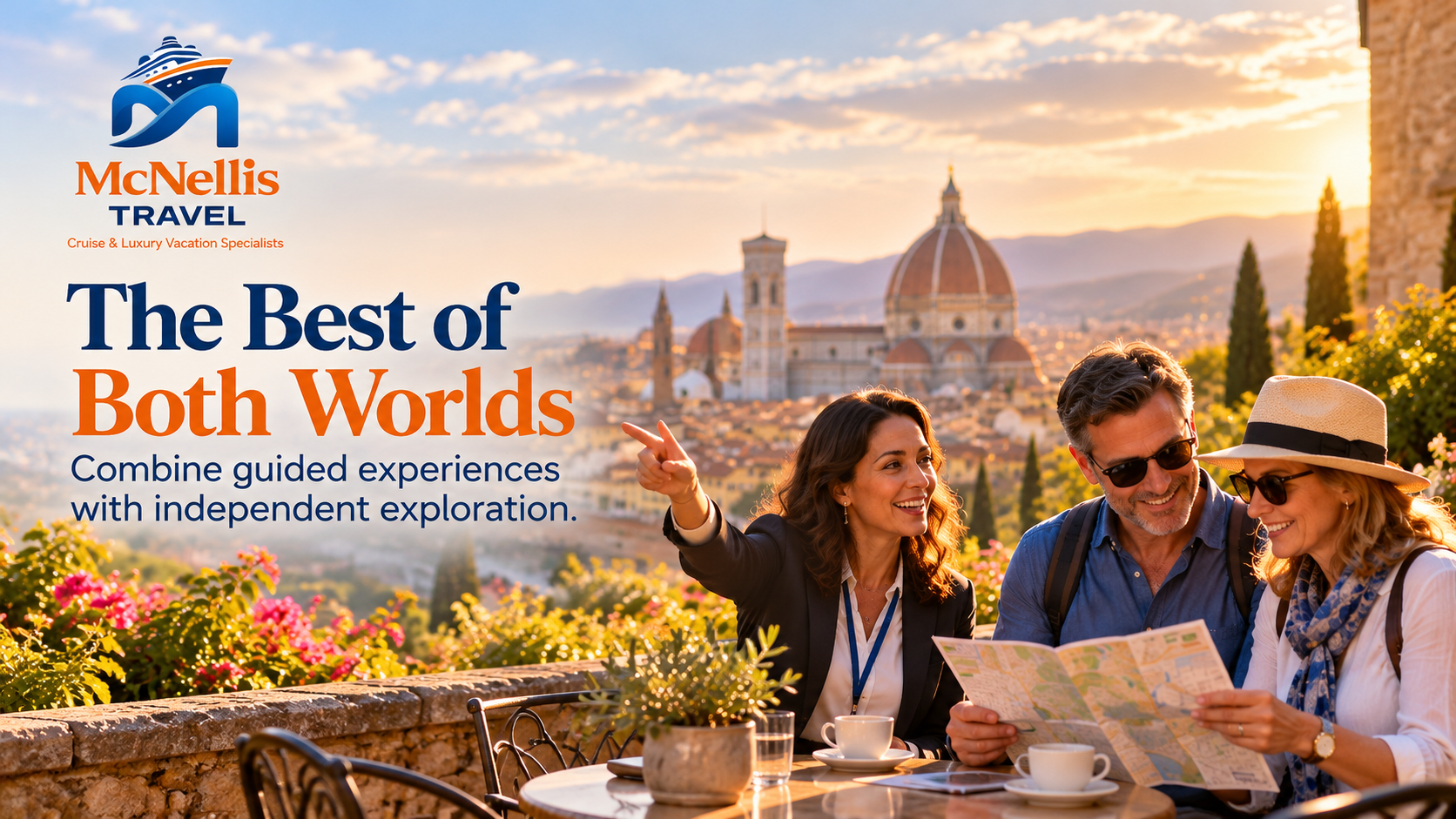 Small group of travelers exploring a historic European city with a professional local tour guide, enjoying organized sightseeing and cultural experiences.
