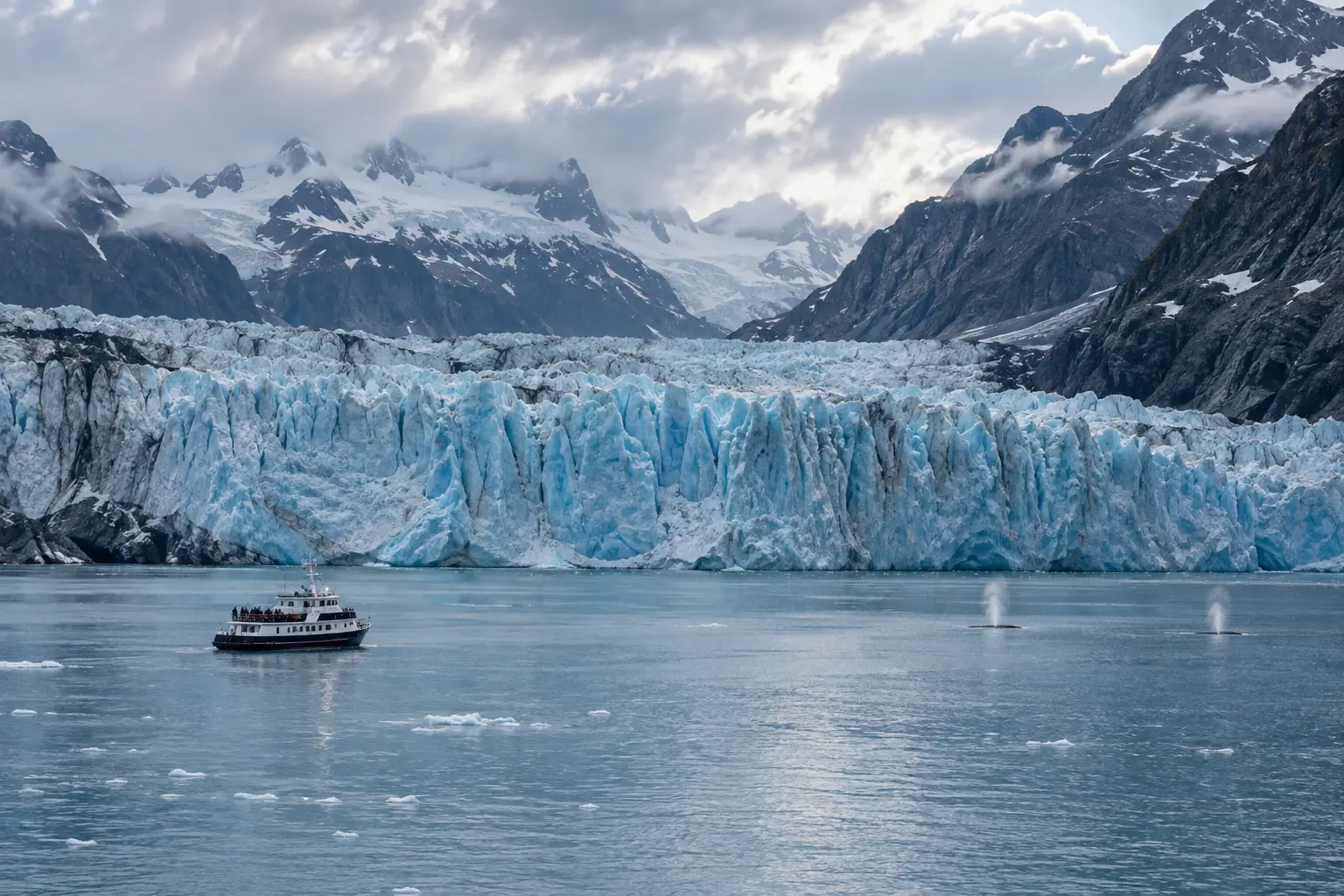 Tidewater glacier and blue ice in Glacier Bay National Park, Alaska