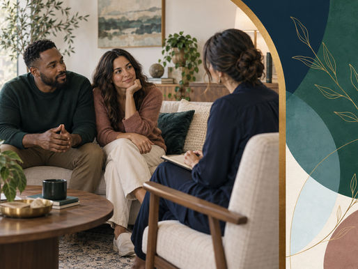 Couple speaking with a therapist during a counseling session focused on communication