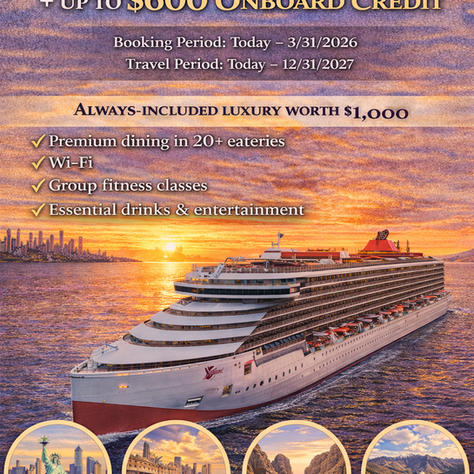 80% Off 2nd Sailor + Up to $300 in Free Drinks + Up to $600 Onboard Credit