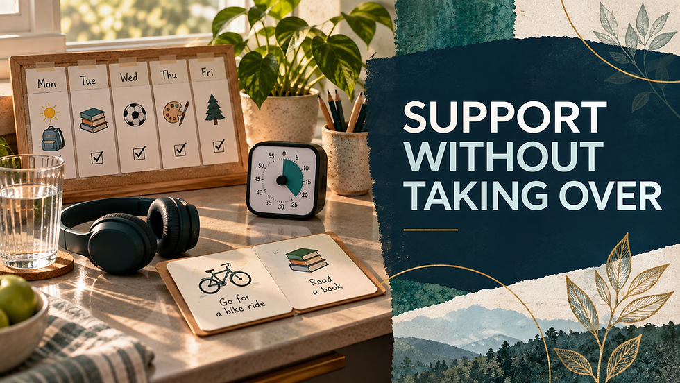 Family routine board and calming tools for supporting a stressed child