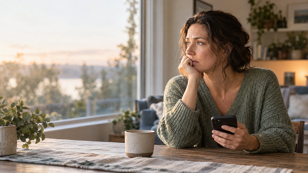 Woman holding her phone while coping with anxiety caused by waiting for an uncertain answer