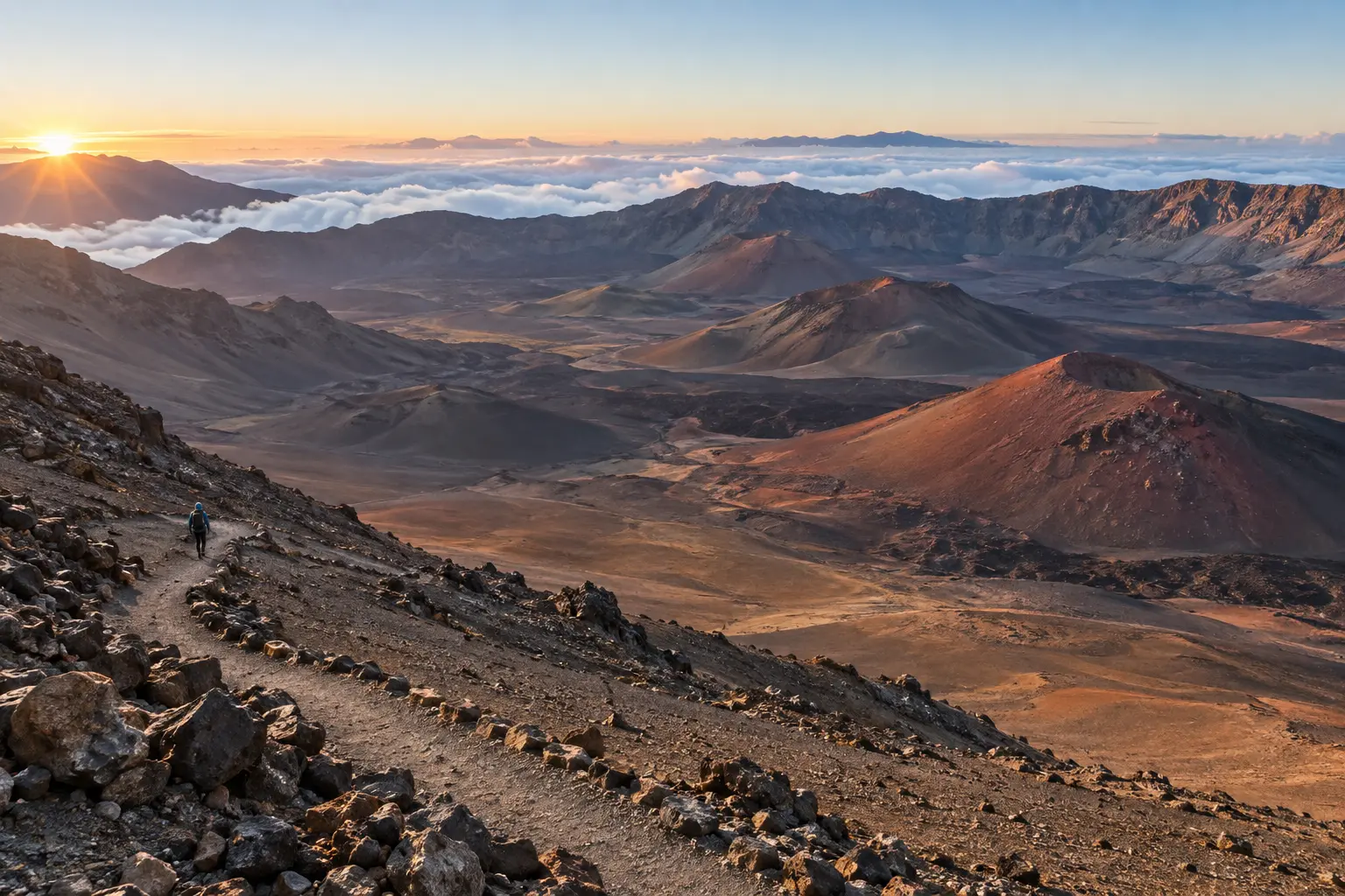 Sunrise colors over the volcanic summit of Haleakala on Maui