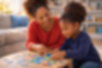 African American mother encouraging her daughter while working together on a puzzle at home