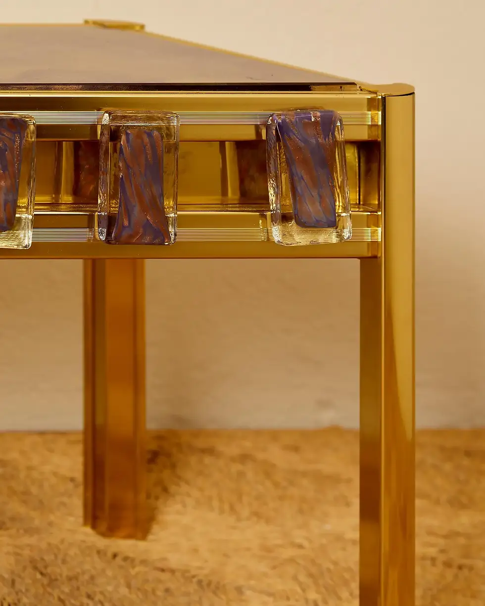 Table basse dans le style de Roberto Rida, laiton doré et verre, circa 2000