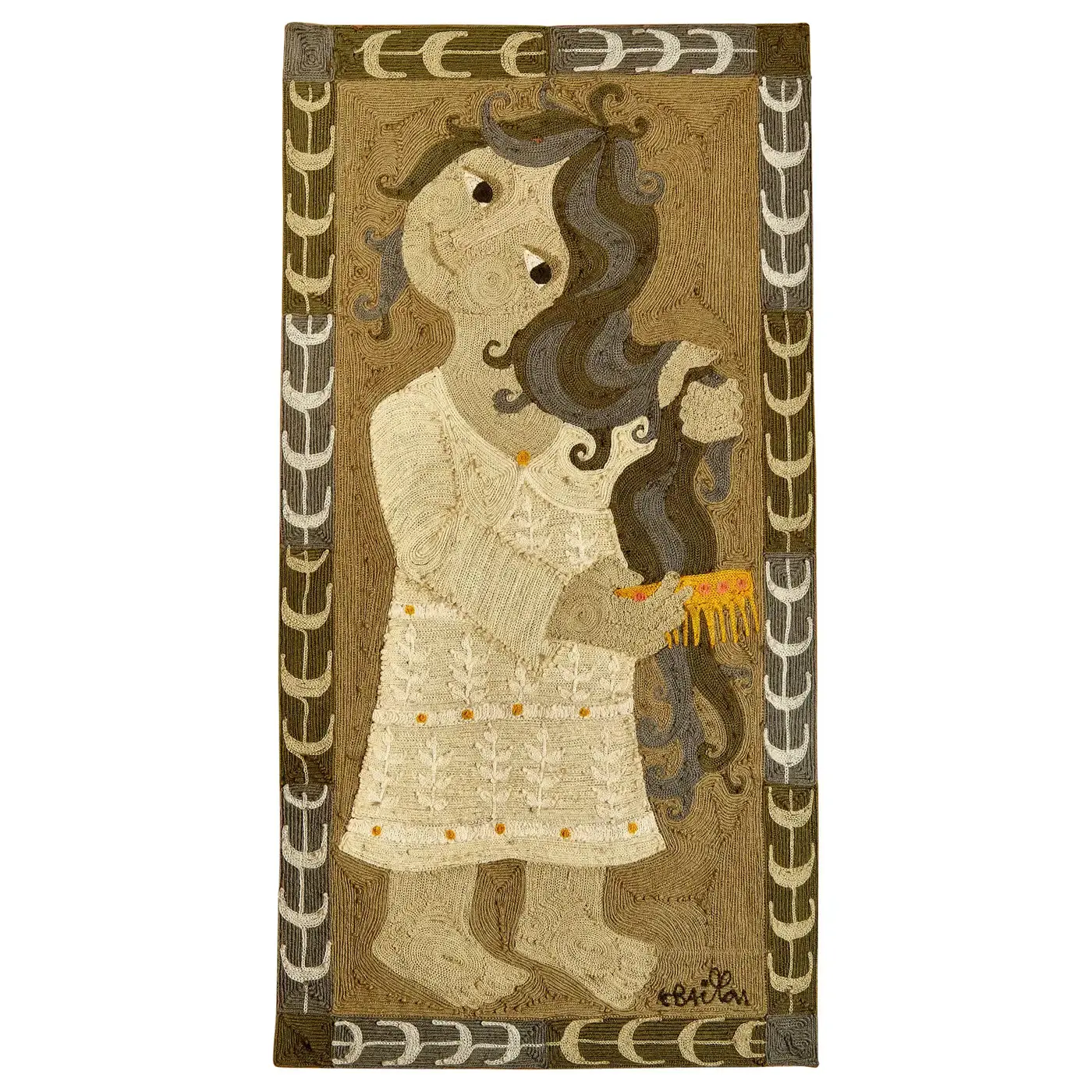 Elisabeth Baillon, Tapisserie, The girl with the comb, circa 1960, France