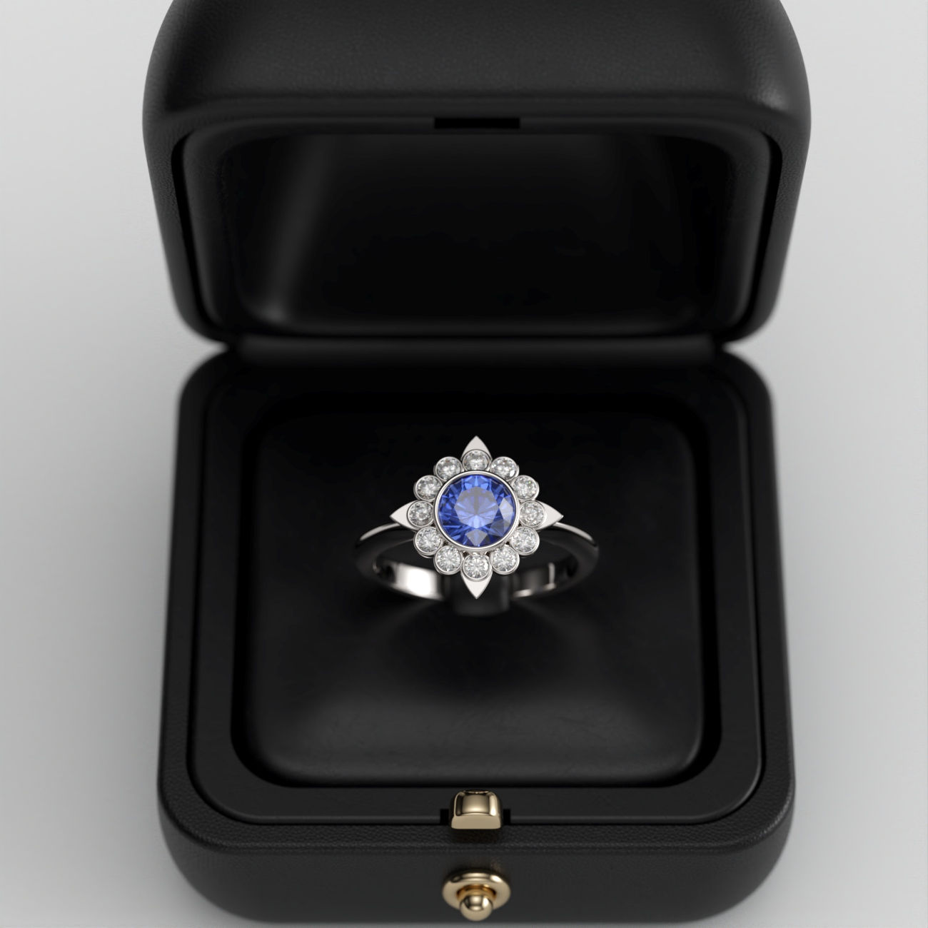 Collection « Florine » Des pétales de diamants, un cœur saphir, émeraude, diamant...