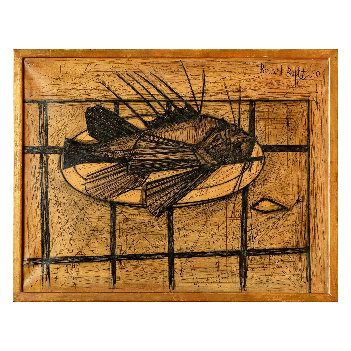 Bernard Buffet (1928-1999), The Rascasse 1950, technique mixte sur papier monté