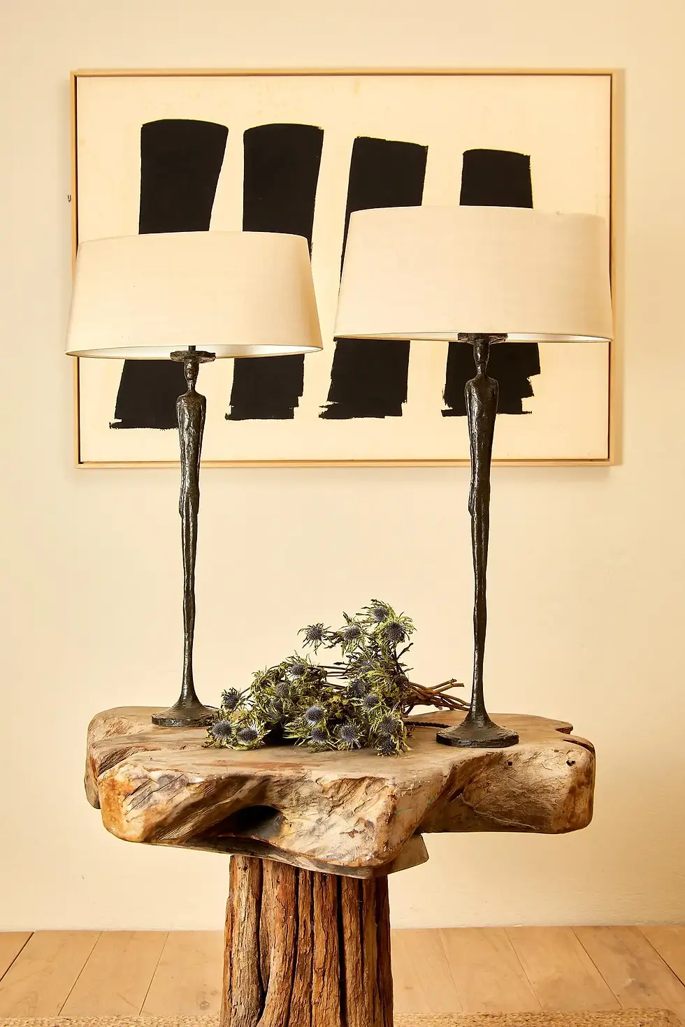 Miniature : Hommage à Giacometti, Porta Romana, paire de lampes, bronze, vers 2000