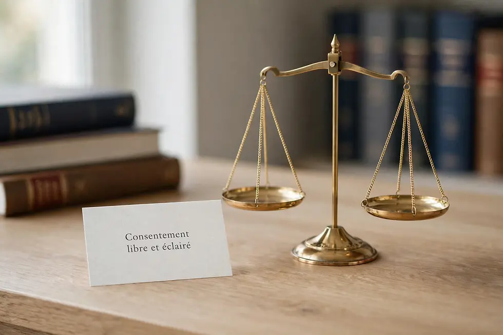Balance de la justice et carte Consentement libre et éclairé - Infractions sexuelles définitions et peines