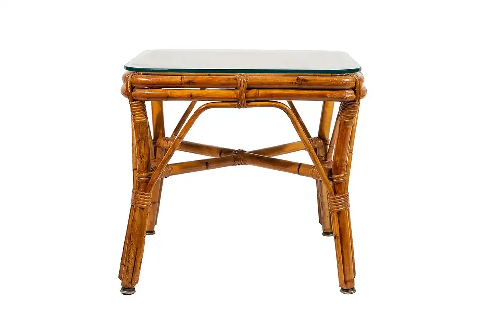 Miniature : Paire de fauteuils avec table basse, bambou, circa 1970, France