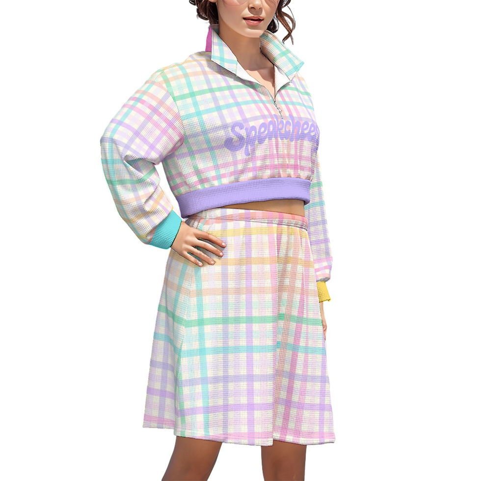 Thumbnail: Unisex Pastel Rainbow on Cream Cozy Plaid Poly Waffle Set