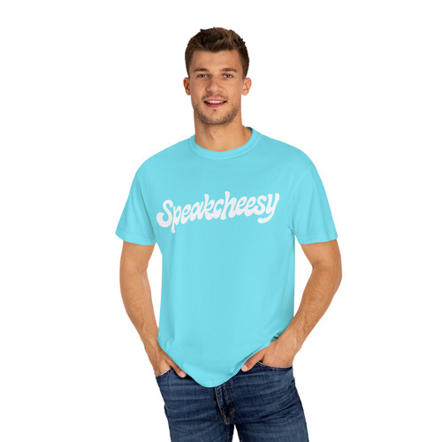 Speakcheesy Unisex Garment-Dyed T-shirt in Madame Aqua LaRue