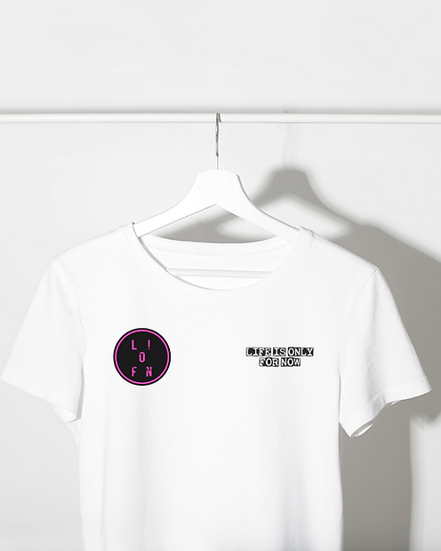 Black and White Minimalist T-Shirt Mockup Instagram Post.png.T shirt white Life is only for now