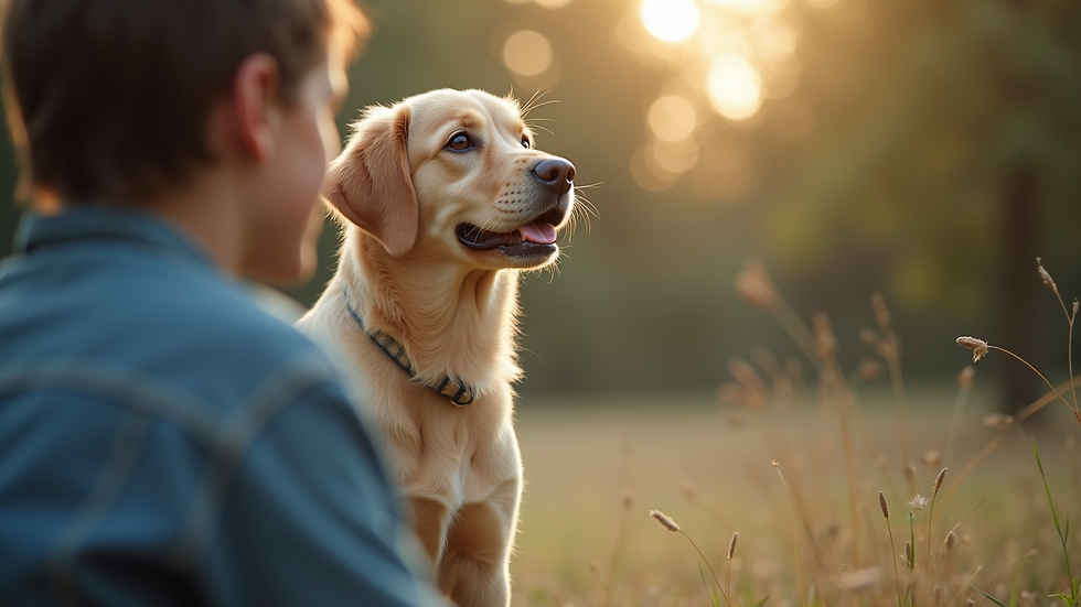 Close-up view of a dog sitting attentively during training session