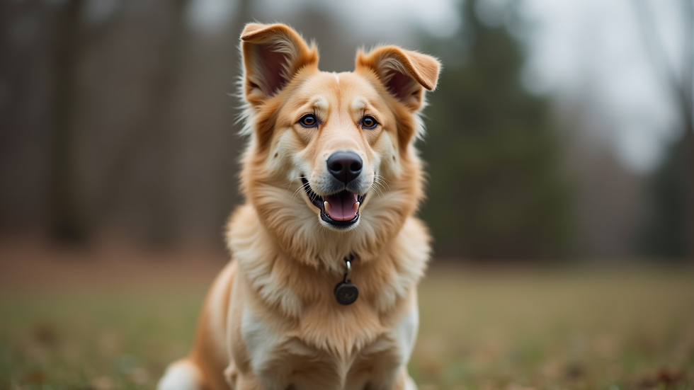 Eye-level view of a dog sitting attentively during training