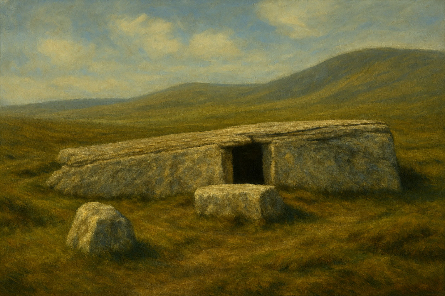 large red sandstone tomb carved into a single boulder, Hoy, Orkney