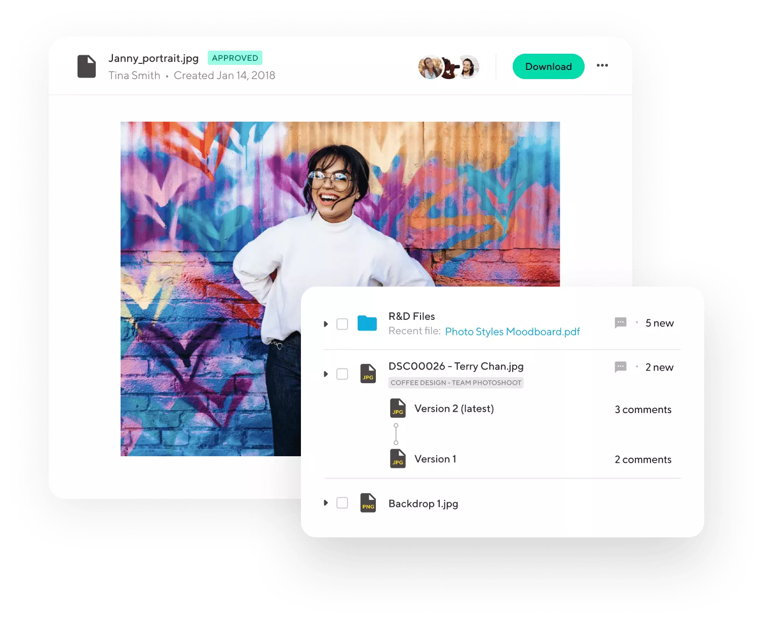 Files: Store, track revisions, and get feedback and approval on your work files.