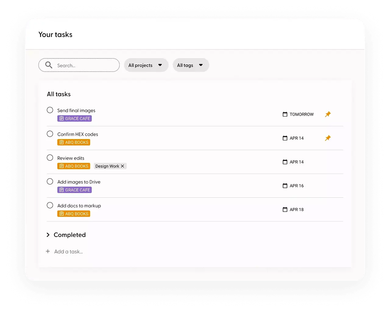 Tasks Keep track of all your project work with simple task management.