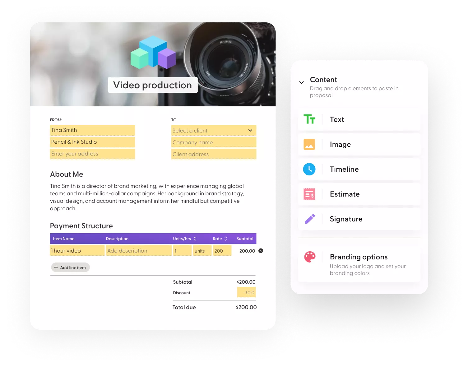 Proposals Secure clients and begin projects faster with engaging, easy-to-create proposals and estimates.