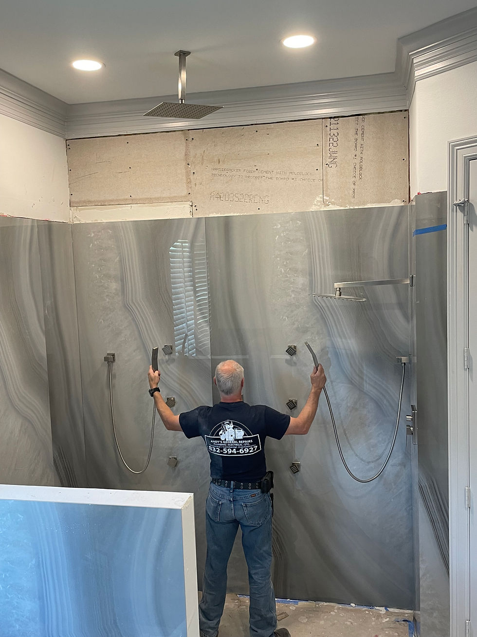 Professional plumbing installation for a modern shower