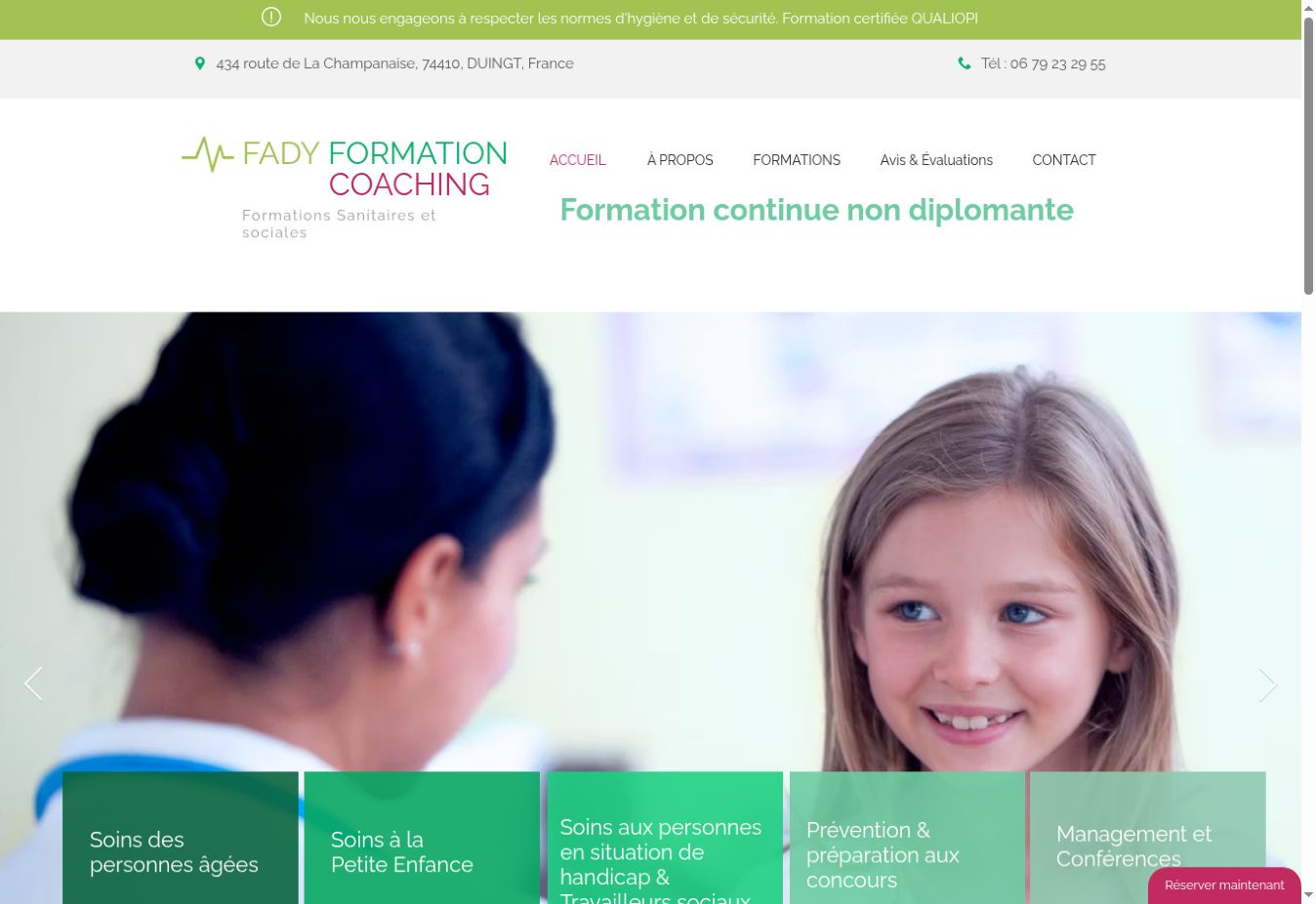 Aperçu réel du site Fady Formation, présenté dans un mockup sur ordinateur