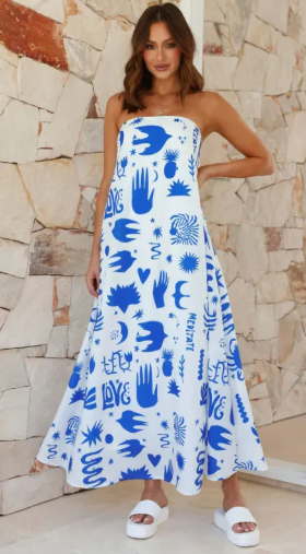 Thumbnail: Women's Dress Printed Tube Top Large Swing Dress