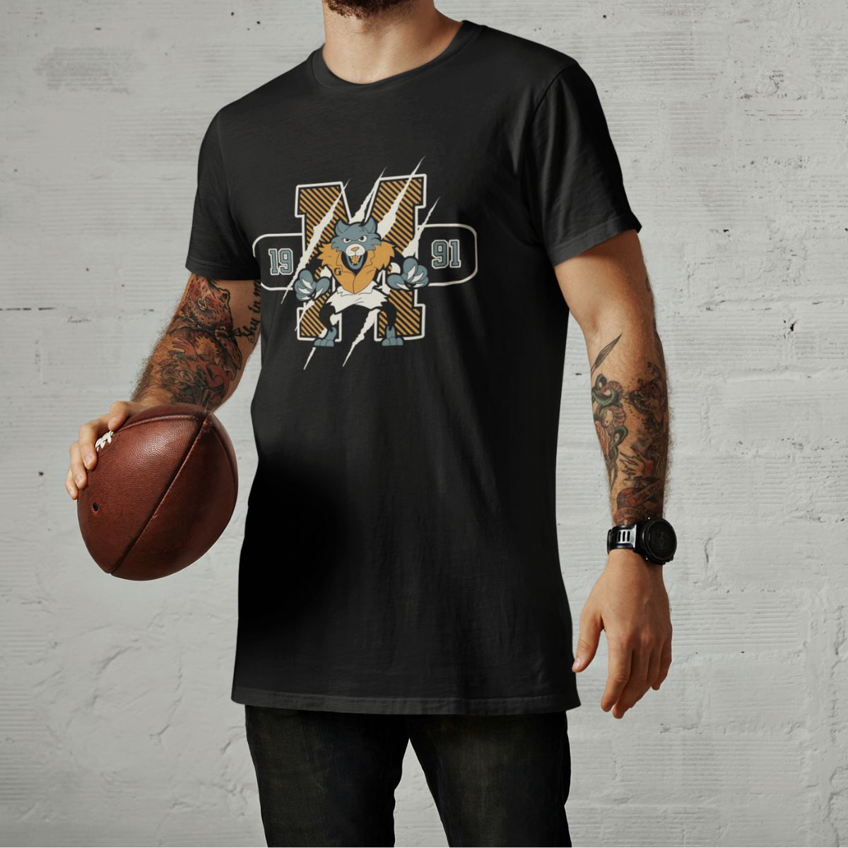 Men's T-shirt GuGi Printed Logo American Football Mascot Wolf Cakes 100% Premium