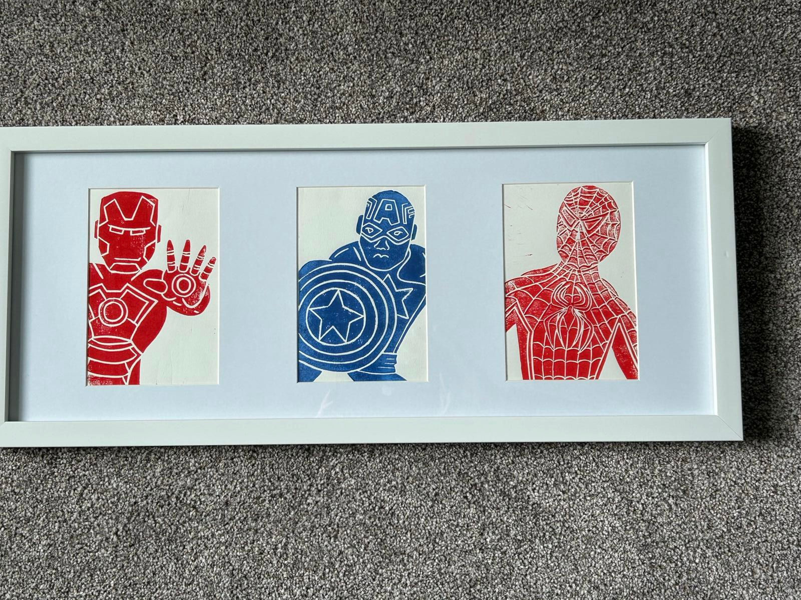 Avengers “Assemble”  Hand Made Lino cut print