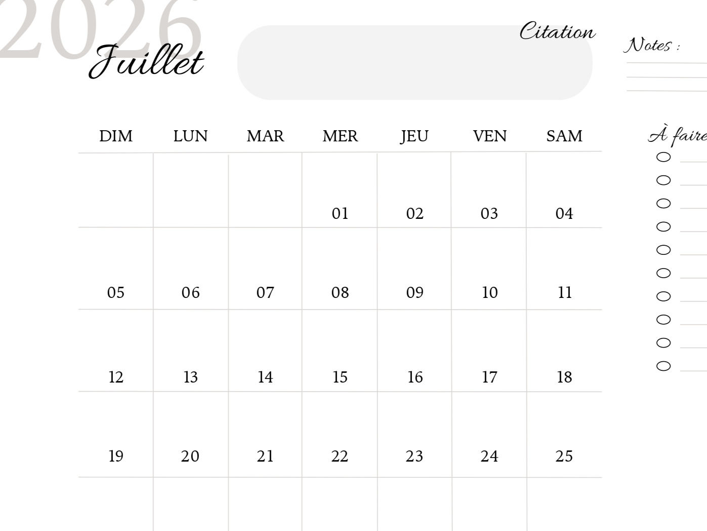 Juillet 2026 Concours Planner