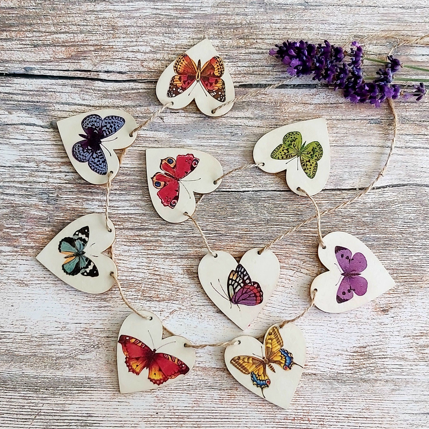 Beautify Butterfly Wooden Heart Bunting