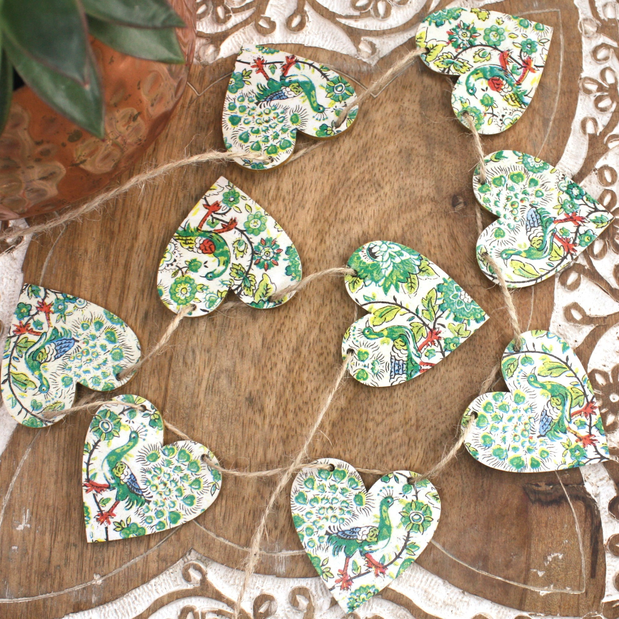 Peacock Pattern Wooden Bunting