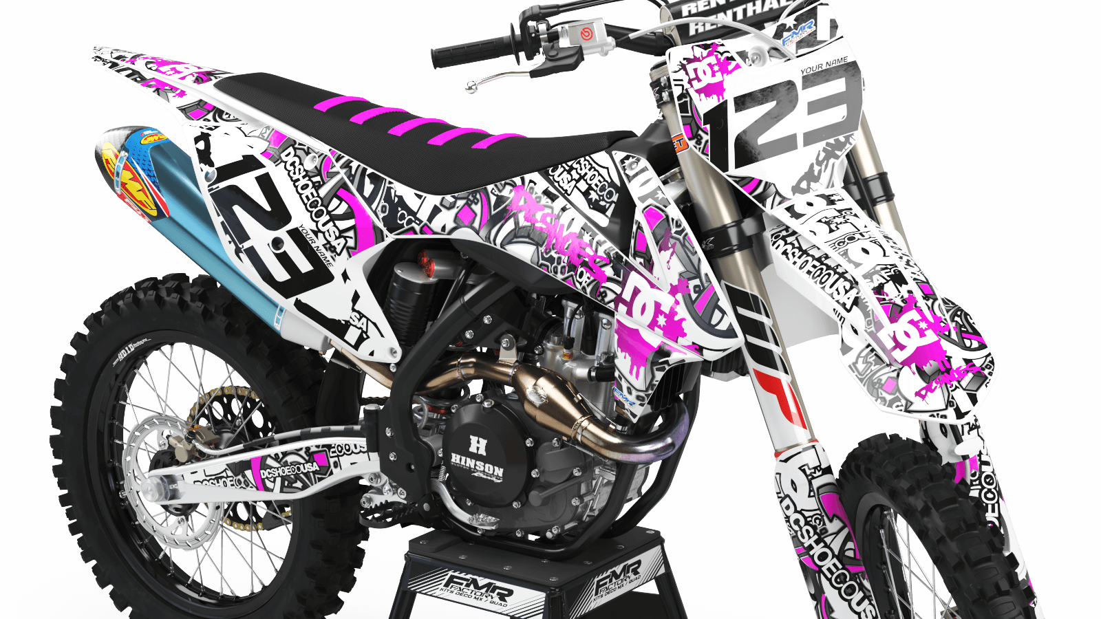 Custom dirt bike Graphics kit "DC B&W CA15P" pink customgraphicsmx