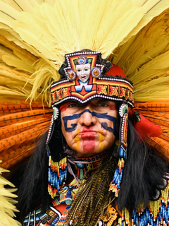 Lazaro Arvizu is known as “el general” among Aztec dancers. He’s dedicated his life to promoting the spiritual Indigenous practice from Mexico in the U.S.(Wally Skalij / Los Angeles Times)
