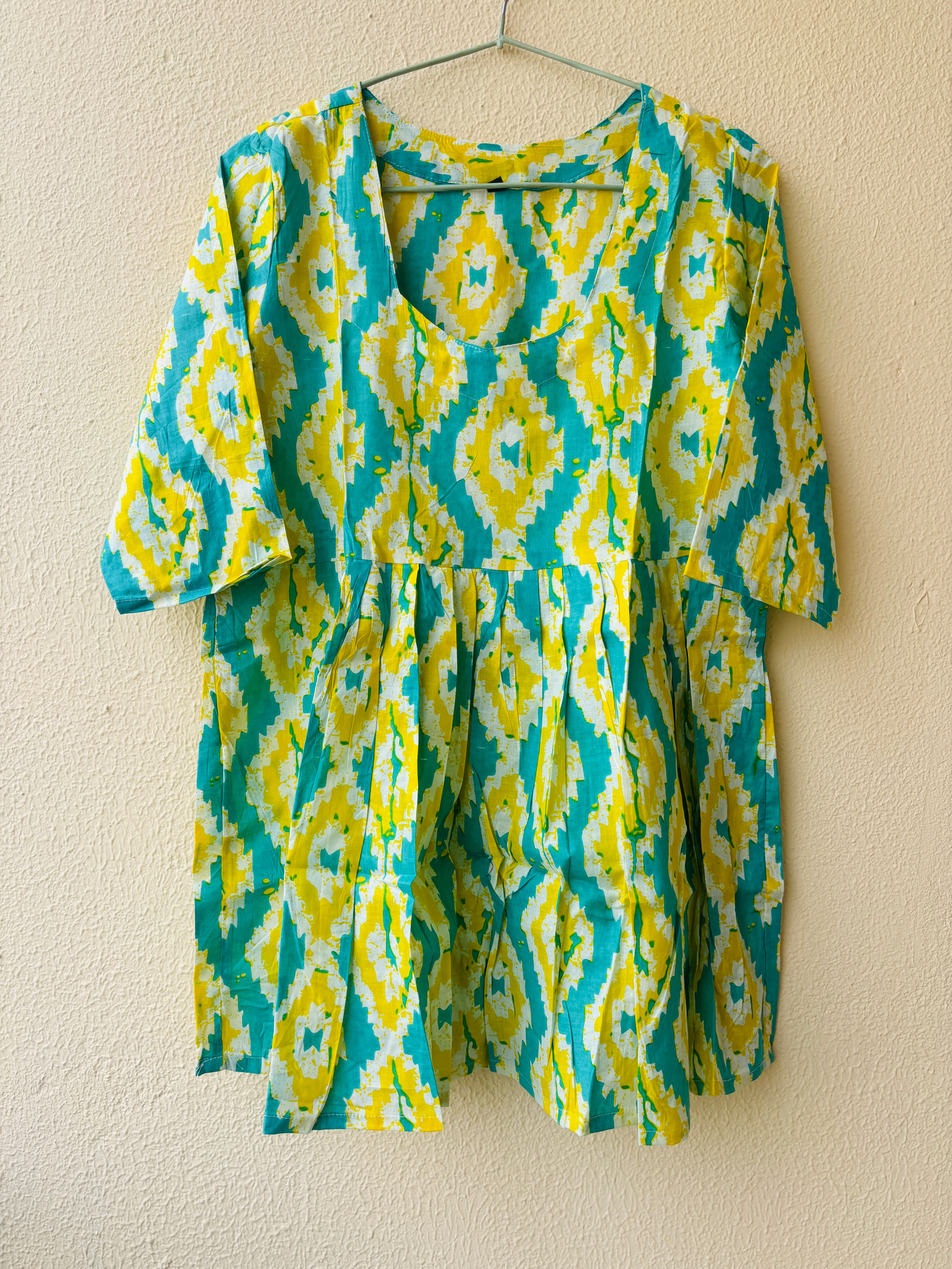 Saanjh short Kurti- Ikkat Blue