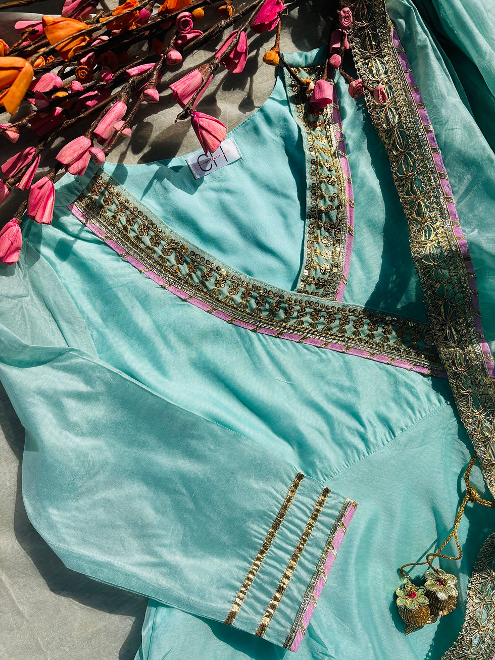 Thumbnail: Chanderi- Pastel blue set