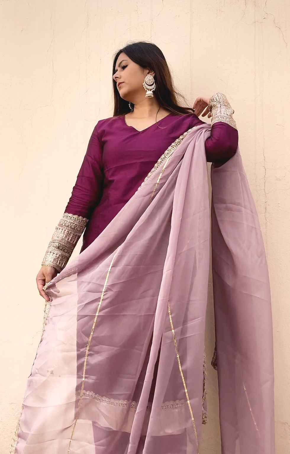 Thumbnail: Vaar Tyohaar - Maharani Suit Set (Royal Purple) Straight Cut