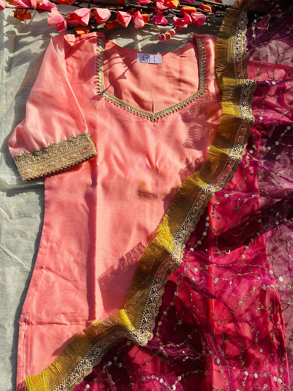 Thumbnail: Chanderi- Pastel pink and wine