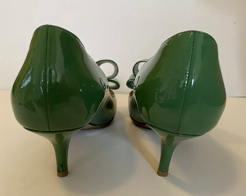 Thumbnail: Valentino Pumps 38 Emerald Green Kitten Heel Peep Toe Bow