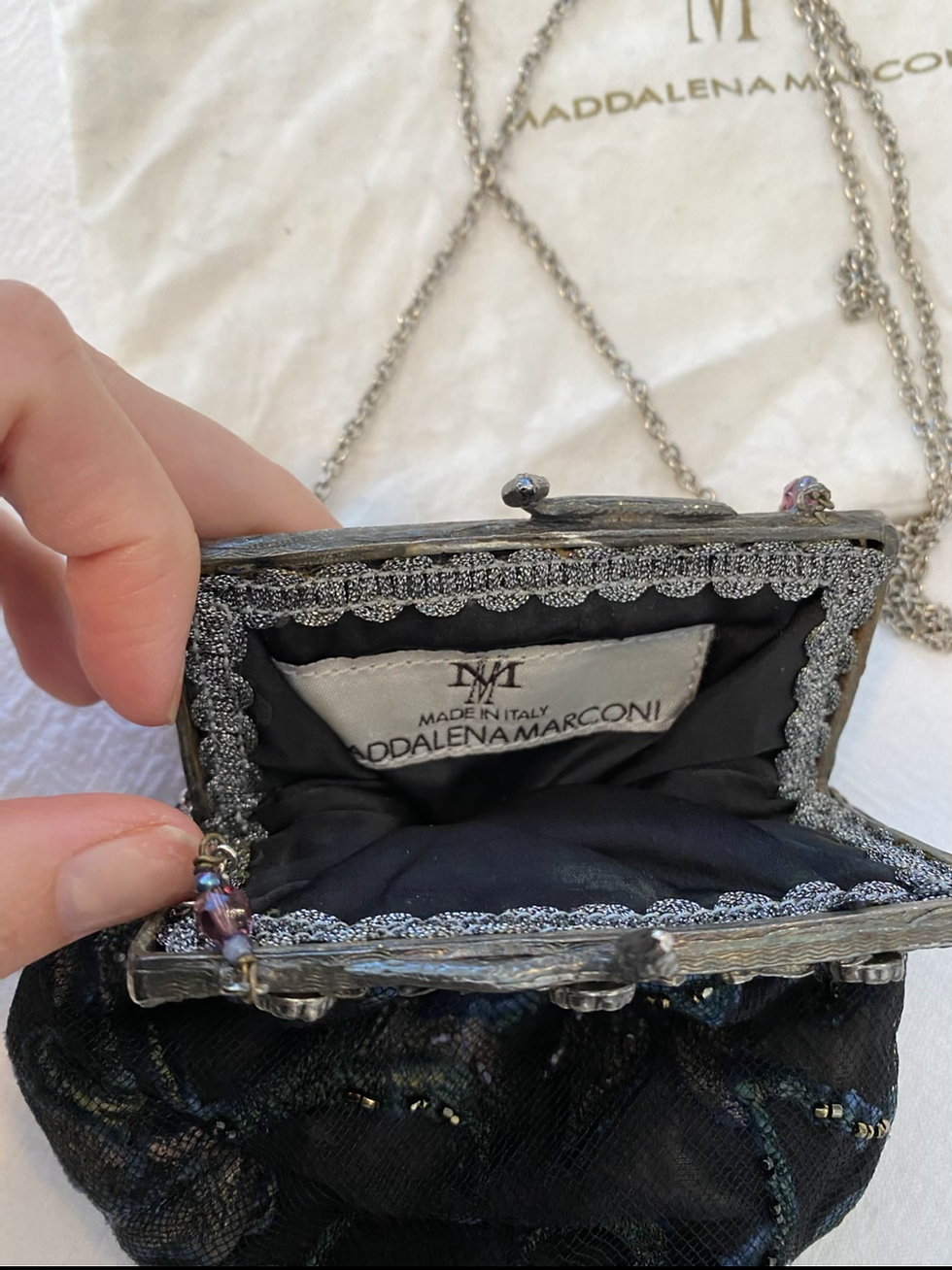 Thumbnail: Maddalena Marconi Antique Clasp Evening Bag Navy Blue Silver 