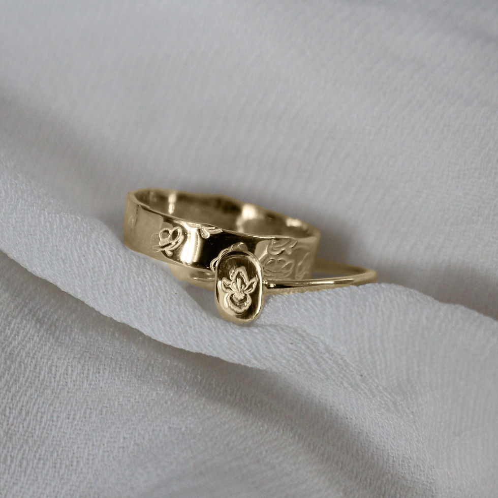Thumbnail: selection of floral rings and bands in 9ct gold