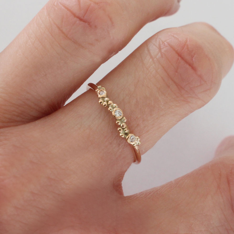Thumbnail: 9ct gold diamond dotty ring on finger