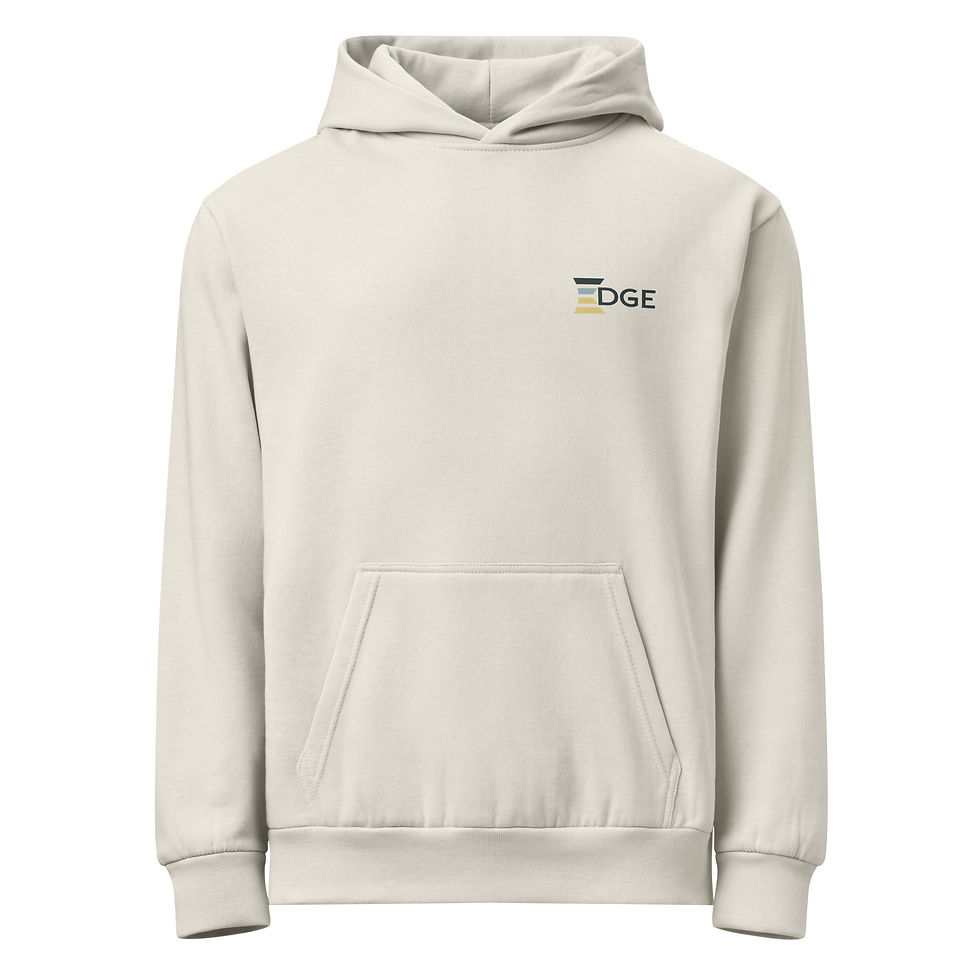 Thumbnail: Front view of cream Glitter Grace and Grit figure skating hoodie with small EDGE logo on chest