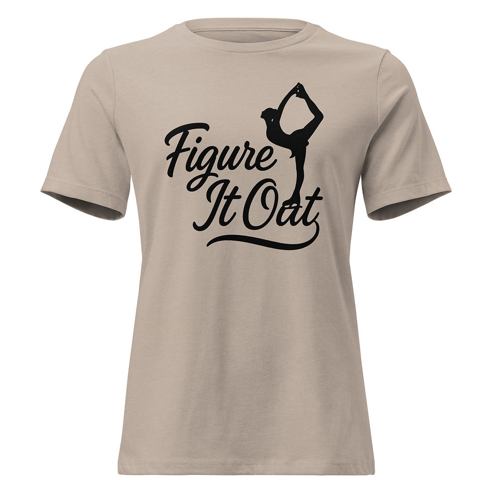 Thumbnail: Tan Figure It Out figure skating T-shirt with black figure skate graphic