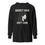 Thumbnail: hockey mullet hair with "hockey hair don't care" on hooded long-sleeve t-shirt in black