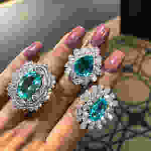 Paraiba remains as popular as ever, here I am wearing three rings by Crivelli, note the different shades of blue!